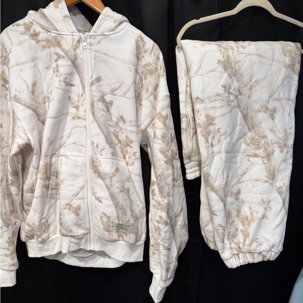 Women's White and Tan Hoodie